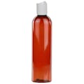 8 oz. Red Amber PET Cosmo Round Bottle with 24/410 White Polypropylene Disc-Top Dispensing Cap