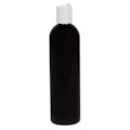 8 oz. Black PET Cosmo Round Bottle with 24/410 White Polypropylene Dispensing Disc-Top Cap