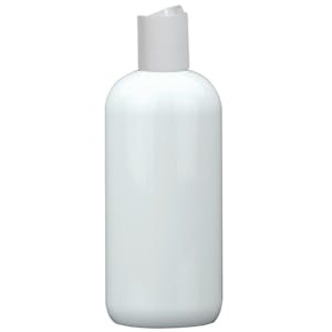 12 oz. White PET Cosmo Round Bottle with 24/410 White Polypropylene Disc-Top Dispensing Cap