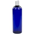 16 oz. Cobalt Blue PET Cosmo Round Bottle with 24/410 White Polypropylene Dispensing Disc-Top Cap