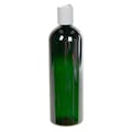 16 oz. Dark Green PET Cosmo Round Bottle with 24/410 White Polypropylene Dispensing Disc-Top Cap