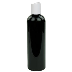 16 oz. Black PET Cosmo Round Bottle with 24/410 White Polypropylene Dispensing Disc-Top Cap