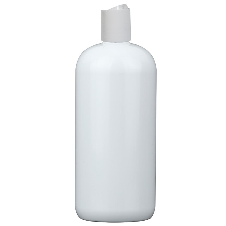 16 oz. White PET Cosmo Round Bottle with 24/410 White Polypropylene Disc-Top Dispensing Cap
