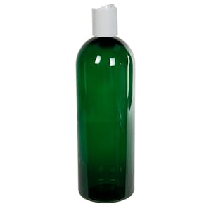 32 oz. Dark Green PET Cosmo Round Bottle with 28/410 White Polypropylene Dispensing Disc-Top Cap
