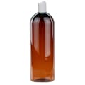 32 oz. Light Amber PET Cosmo Round Bottle with 28/410 White Polypropylene Disc-Top Dispensing Cap