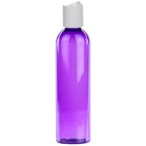 8 oz. Purple PET Cosmo Round Bottle with 24/410 White Polypropylene Disc-Top Dispensing Cap