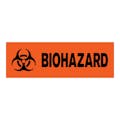 "Biohazard" Rectangular Paper Label with Symbol & Orange Background - 3" x 1"