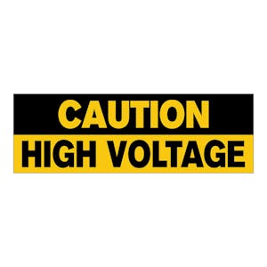 "Caution - High Voltage" Rectangular Paper Label with Black & Yellow Background & Font - 3" x 1"
