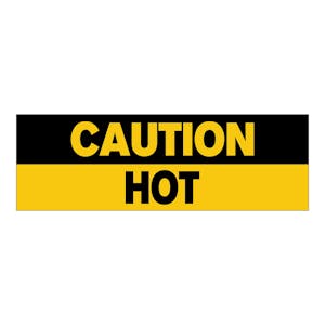 "Caution - Hot" Rectangular Paper Label with Black & Yellow Background & Font - 3" x 1"
