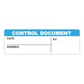 "Control Document" with "Date," "Number" & "By" Blocks Rectangular Paper Write-On Label with Blue Header - 3" x 1"