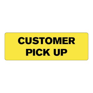 "Customer Pick Up" Rectangular Paper Label with Yellow Background - 3" x 1"