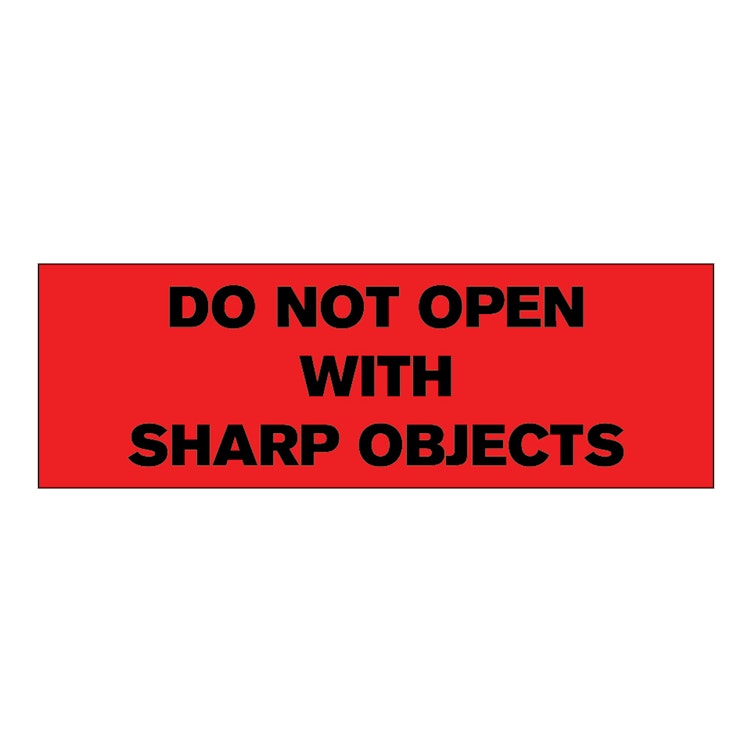 "Do Not Open With Sharp Objects" Rectangular Labels