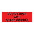 "Do Not Open with Sharp Objects" Rectangular Paper Label with Red Background - 3" x 1"