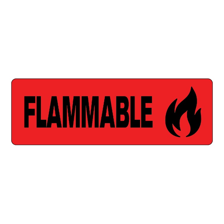 "Flammable" Rectangular Paper Label with Symbol & Red Background - 3" x 1"