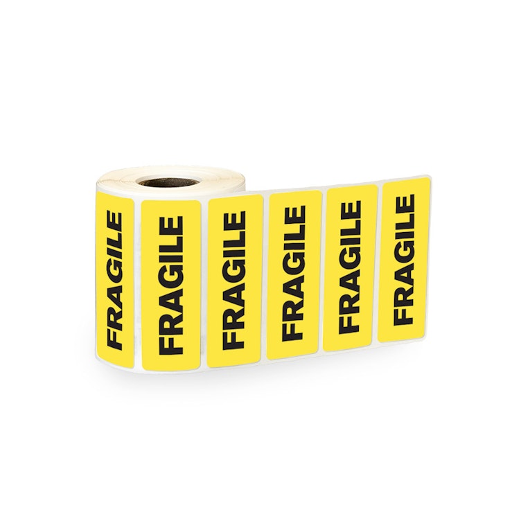 "Fragile" Rectangular Paper Label with Yellow Background - 3" x 1"