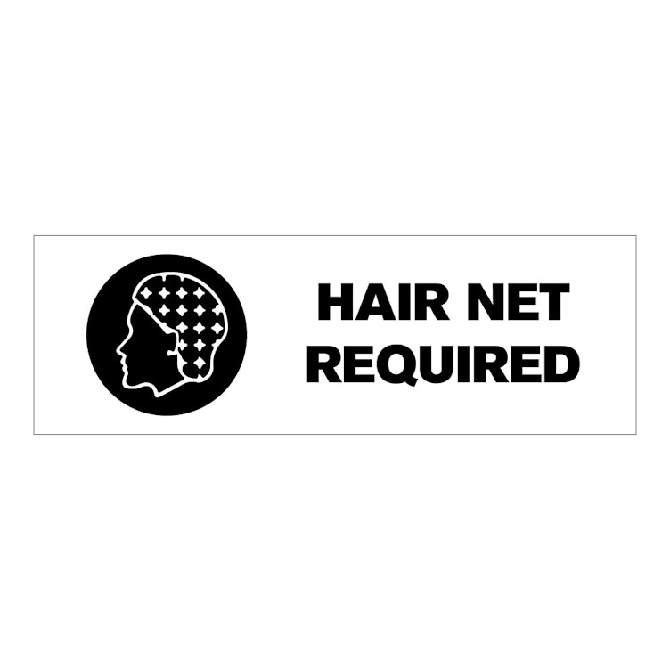 "Hair Net Required" Rectangular Paper Label with Symbol & Black Font - 3" x 1"