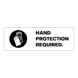 "Hand Protection Required" Rectangular Paper Label with Symbol & Black Font - 3" x 1"