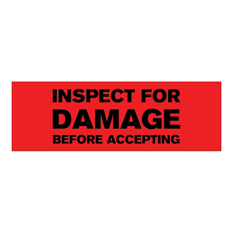 "Inspect for Damage Before Accepting" Rectangular Paper Label with Red Background - 3" x 1"
