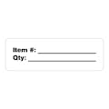 "Item Number __" & "Qty __" Rectangular Paper Write-On Label with Black Font - 3" x 1"
