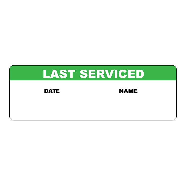 "Last Serviced" with "Date" & "Name" Blocks Rectangular Paper Write-On Label with Green Header - 3" x 1"
