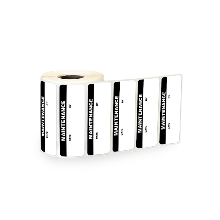 "Maintenance" with "Date" & "By" Blocks Rectangular Paper Write-On Label with Black Header - 3" x 1"