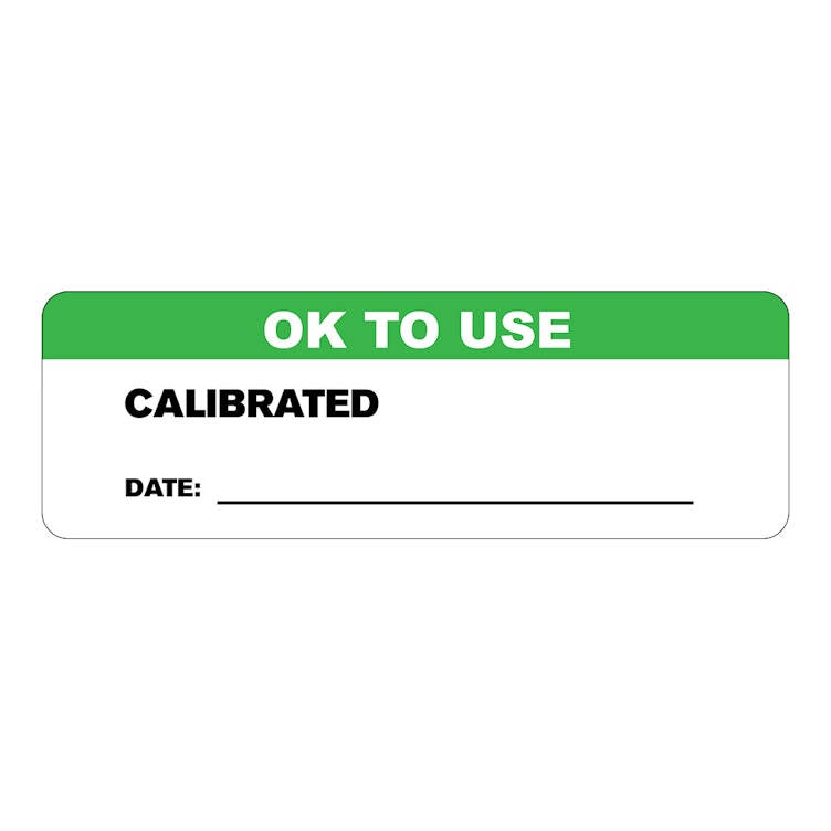 "OK to Use" with "Calibrated Date ____" Rectangular Paper Write-On Label with Green Header - 3" x 1"