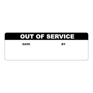 "Out of Service" with "Date" & "By" Blocks Rectangular Paper Write-On Label with Black Header - 3" x 1"
