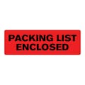 "Packing List Enclosed" Rectangular Paper Label with Red Background - 3" x 1"