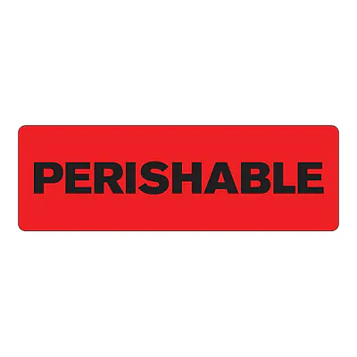 "Perishable" Rectangular Paper Label with Red Background - 3" x 1"