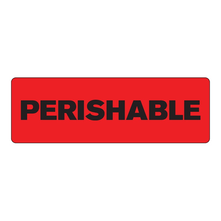 "Perishable" Rectangular Paper Label with Red Background - 3" x 1"