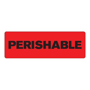 "Perishable" Rectangular Paper Label with Red Background - 3" x 1"