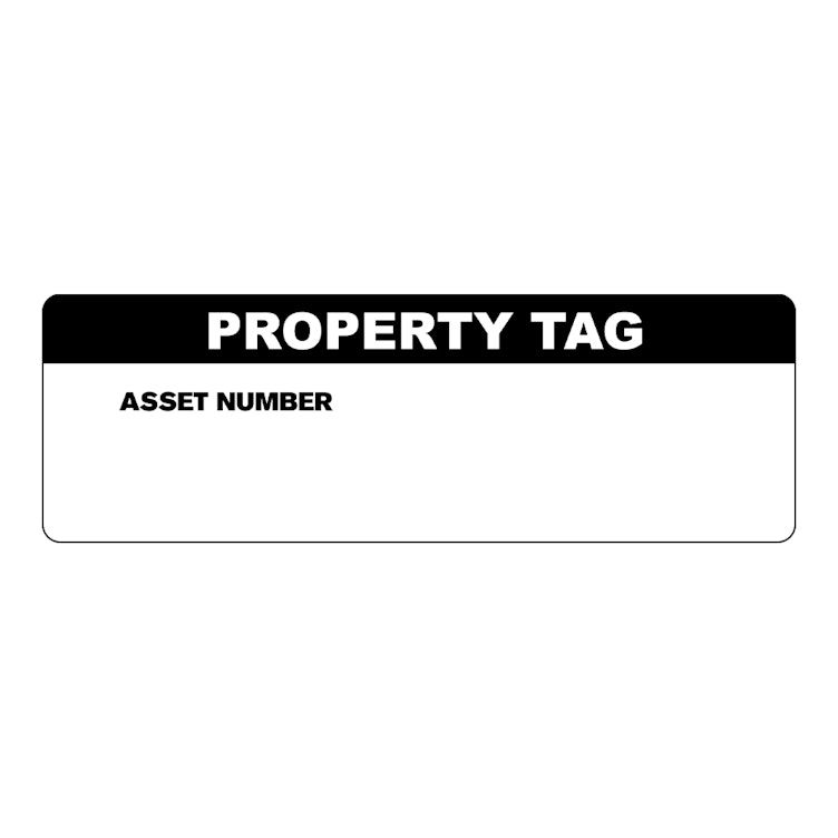 "Property Tag" with "Asset Number" Block Rectangular Paper Write-On Label with Black Header - 3" x 1"