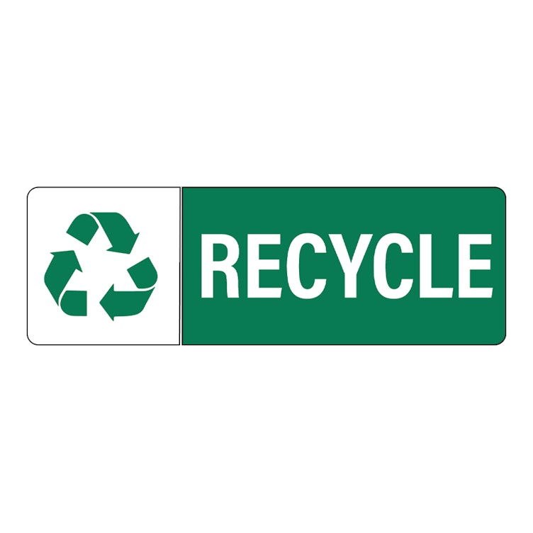 "Recycle" Rectangular Paper Label with Symbol & Green Background - 3" x 1"
