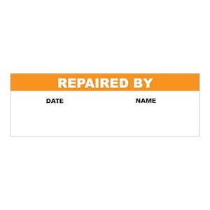 "Repaired By" with "Date" & "Name" Blocks Rectangular Paper Write-On Label with Orange Header - 3" x 1"