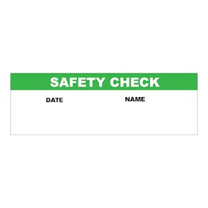 "Safety Check" with "Date" & "Name" Blocks Rectangular Paper Write-On Label with Green Header - 3" x 1"