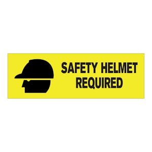 "Safety Helmet Required" Rectangular Paper Label with Symbol & Yellow Background - 3" x 1"