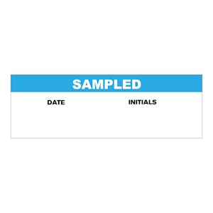 "Sampled" with "Date" & "Initials" Blocks Rectangular Paper Write-On Label with Blue Header - 3" x 1"