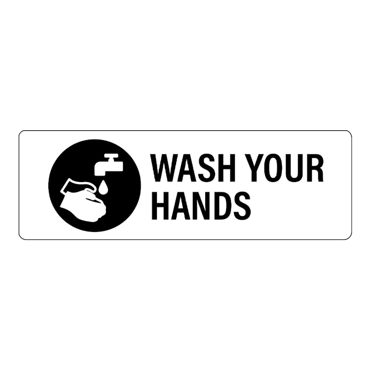 "Wash Your Hands" Rectangular Paper Label with Symbol & Black Font - 3" x 1"
