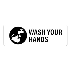 "Wash Your Hands" Rectangular Paper Label with Symbol & Black Font - 3" x 1"