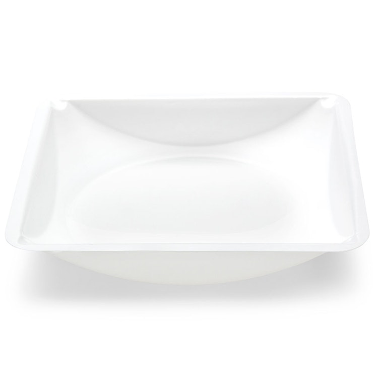 330mL White Polystyrene Anti-Static Square Weighing Boats with Circular Flat Bottom - 140mm L x 140mm W x 25mm Hgt.