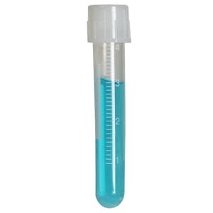 5mL DuoClick™ Graduated Sterile Clear Polypropylene Culture Tube with Attached White Screw Cap - 25 per Bag; 20 Bags per Case
