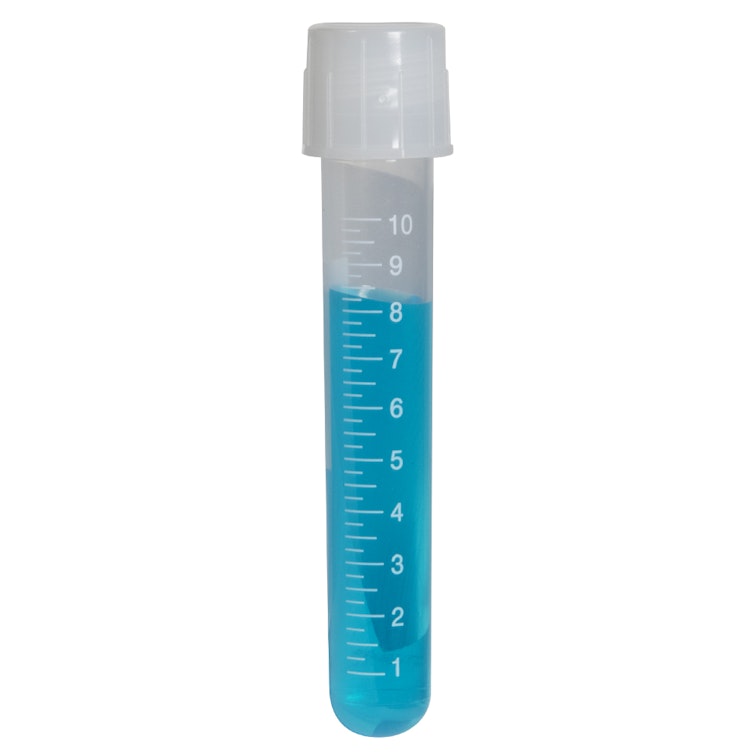 14mL DuoClick™ Graduated Sterile Clear Polypropylene Culture Tube with Attached White Screw Cap - Individually Wrapped; Case of 500