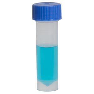 5mL Non-Sterile Clear Polypropylene Transport Tube with Loose Blue Screw Cap - 250 per Bag; 4 Bags per Case