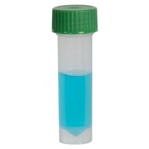 5mL Non-Sterile Clear Polypropylene Transport Tube with Loose Green Screw Cap - 250 per Bag; 4 Bags per Case