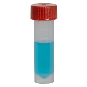 5mL Non-Sterile Clear Polypropylene Transport Tube with Loose Red Screw Cap - 250 per Bag; 4 Bags per Case