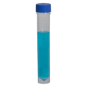 10mL Non-Sterile Clear Polypropylene Transport Tube with Loose Blue Screw Cap - 250 per Bag; 4 Bags per Case