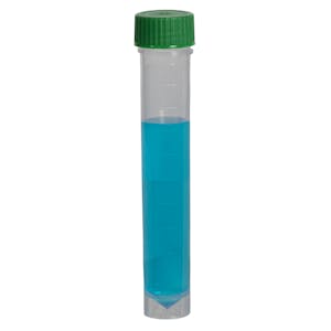 10mL Non-Sterile Clear Polypropylene Transport Tube with Loose Green Screw Cap - 250 per Bag; 4 Bags per Case