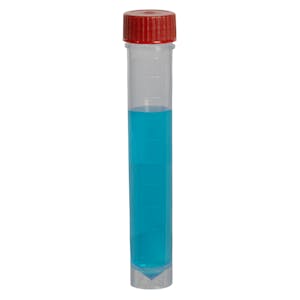 10mL Non-Sterile Clear Polypropylene Transport Tube with Loose Red Screw Cap - 250 per Bag; 4 Bags per Case