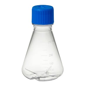 250mL Sterile Polycarbonate Baffled-bottom Shaker Flask with Polypropylene Vented Screw Cap - 12 per Case