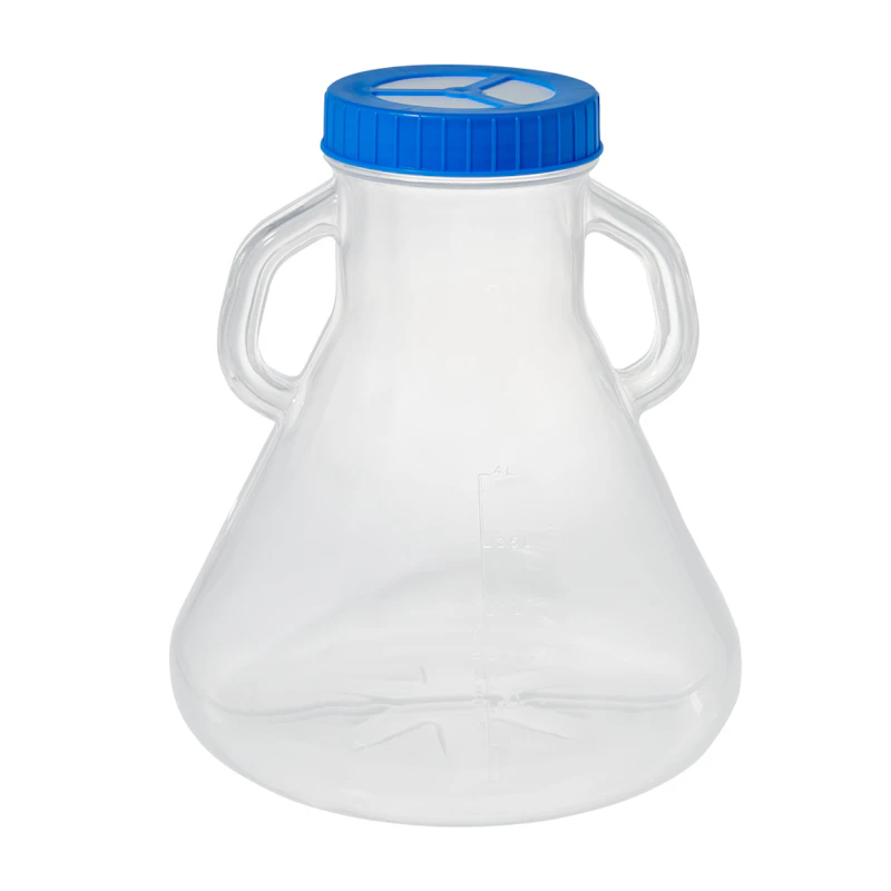 5 L Sterile Styrene Butadiene Jumbo Baffled-Bottom Shaker Flask with Polupropylene Vented Screw Cap - 4 per Case